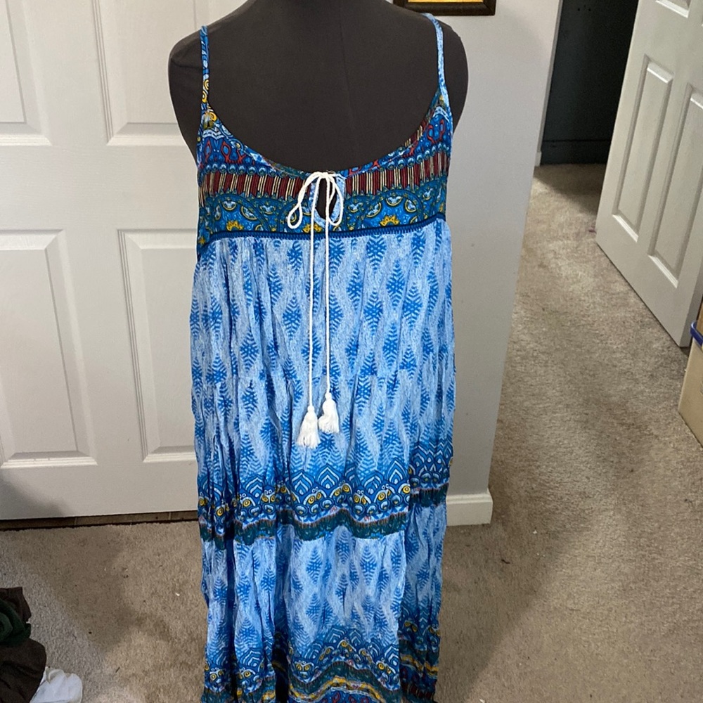 Gracile Blue Printed Maxi Sundress w Pockets